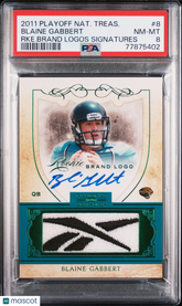 2011 National Treasures Rookie Brand Logo Patch Auto Blaine Gabbert #/10 PSA 8