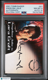 2001 Inkworks Tomb Raider Autograph Angelina Jolie AS Croft #A1 PSA 8 Auto 10