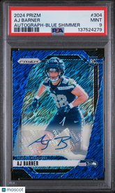 2024 Panini Prizm Aj Barner #304 Autograph Blue Shimmer /25 Mint Rookie PSA 9