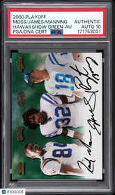2000 Playoff Hawaii Peyton Manning /James /Randy Moss Green #/10 PSA Auto 10