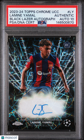 2023-24 Topps Chrome UEFA Black Lazer Autograph Rookie Lamine Yamal PSA Auto 10