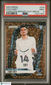 2024 Panini Prizm Zach Edey #249 Rookie /20 Variation Bronze Fast Break PSA 9