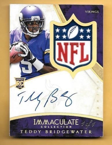 #1/1 TEDDY BRIDGEWATER 2014 IMMACULATE ROOKIE RC AUTO AUTOGRAPH 1/1 SHIELD PATCH