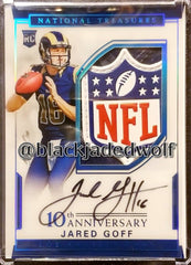 JARED GOFF 2016 NATIONAL TREASURES ACETATE ROOKIE NFL SHIELD PATCH AUTO #1/1 RAMS