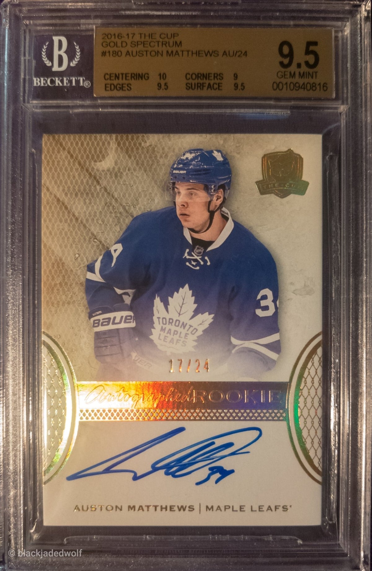 AUSTON MATTHEWS 2016-17 UD THE CUP ROOKIE AUTO GOLD SPECTRUM #180 RC /24 BGS 9.5/10 LEAFS