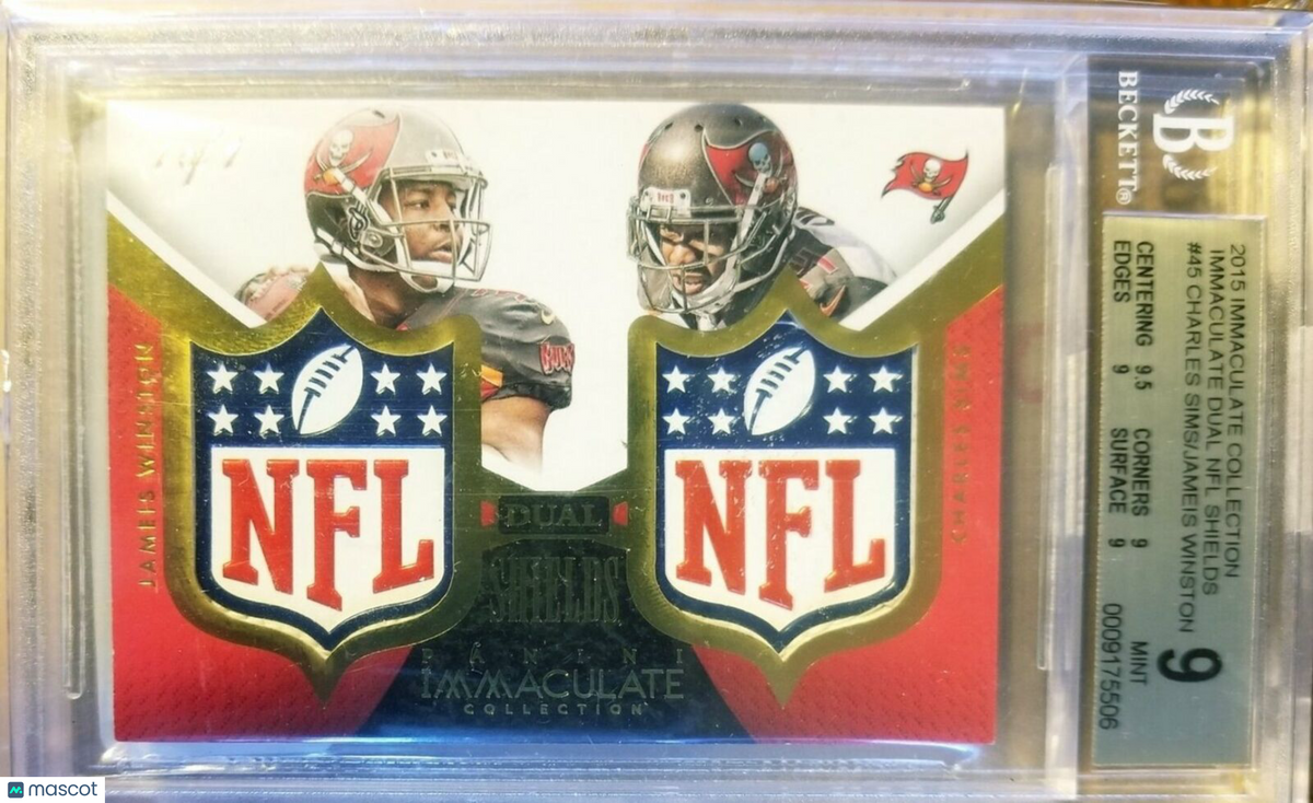 CHARLES SIMS/ JAMEIS WINSTON 2015 IMMACULATE #1/1 NFL LOGO SHIELD ROOKIE BGS 9
