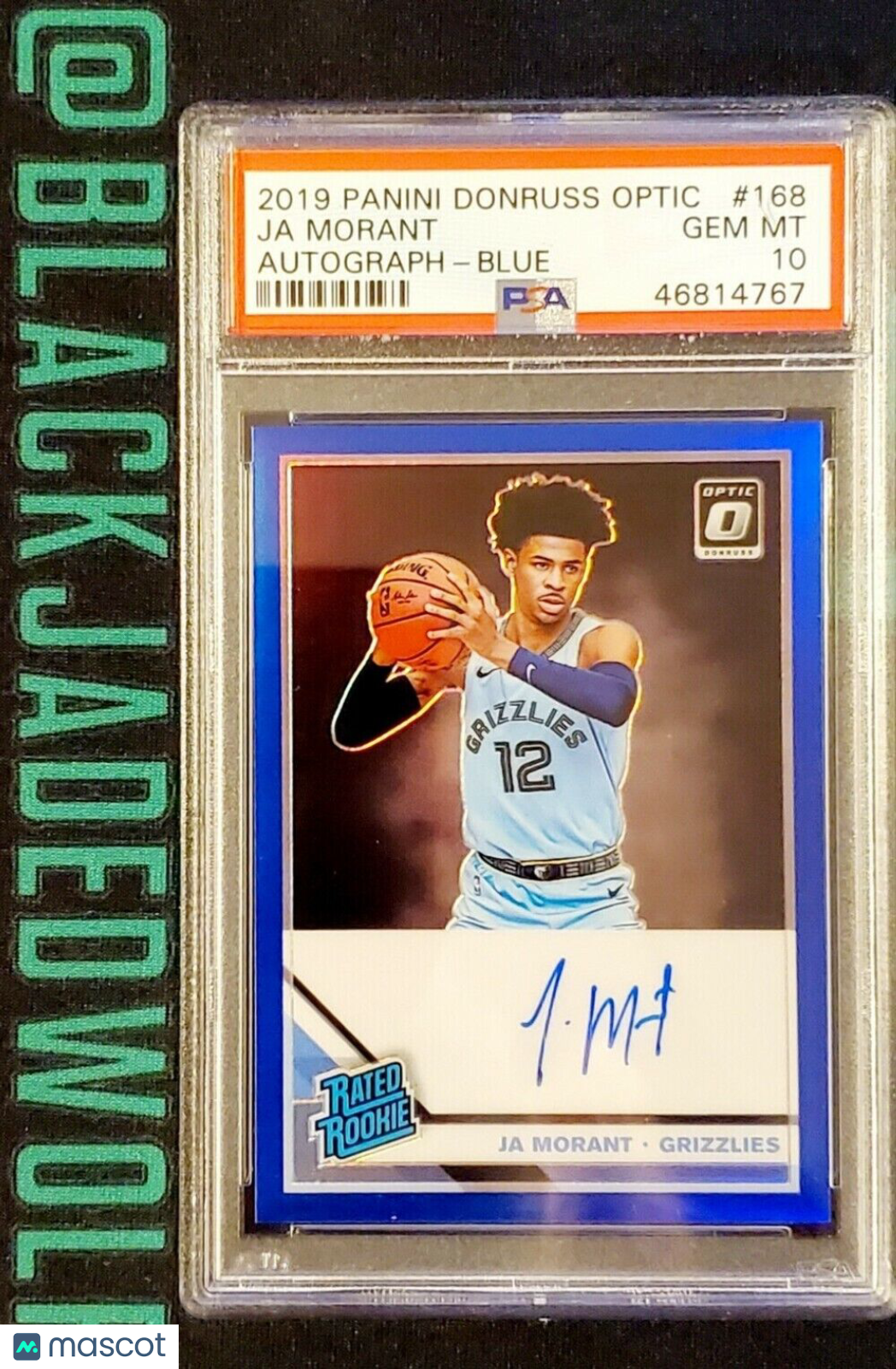 JA MORANT 2019-20 OPTIC #168 BLUE PRIZM RATED ROOKIE RC AUTO /49 PSA 10 GEM MINT