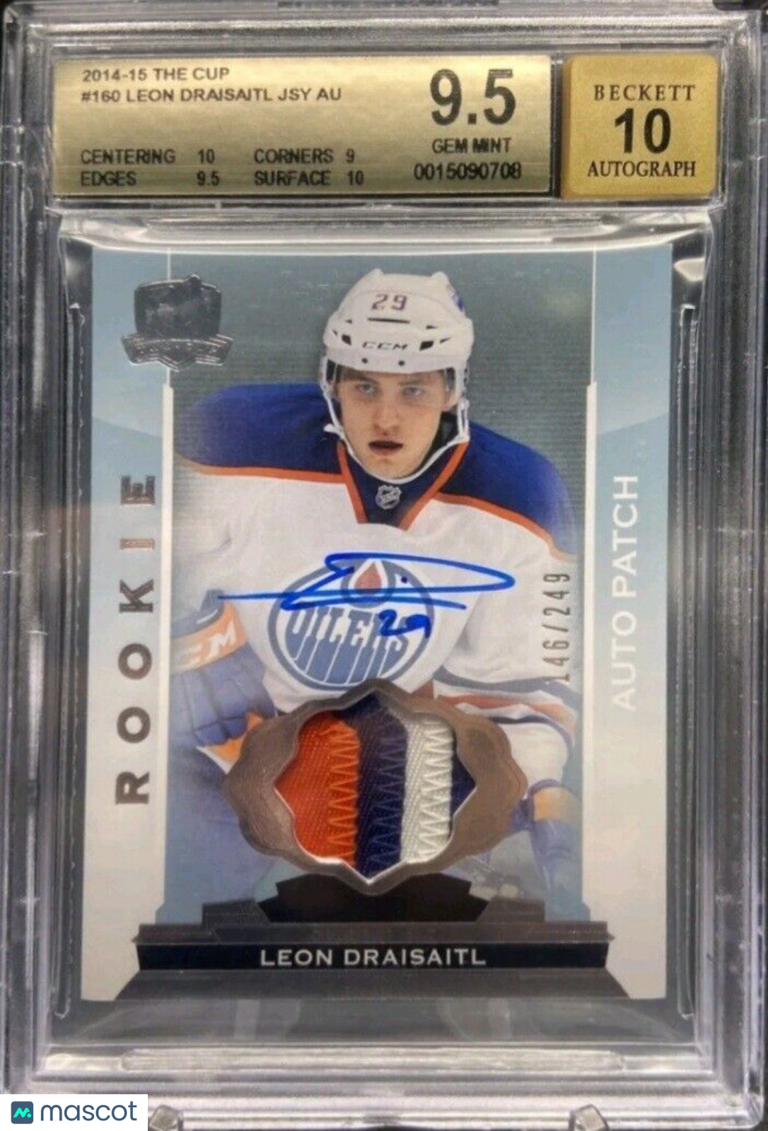 LEON DRAISAITL 2014-15 UD THE CUP  ROOKIE AUTO /249 BGS 9.5/10 RARE 4 CLR PATCH