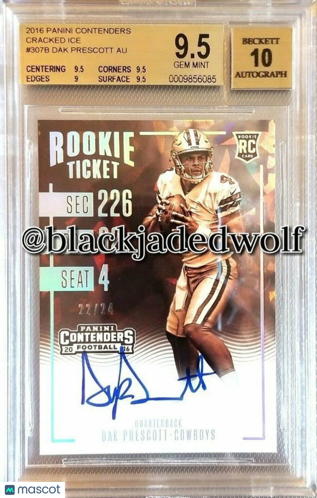 DAK PRESCOTT 2016 CONTENDERS SEPIA CRACKED ICE AUTO ROOKIE #/24 BGS 9.5/10 GEM