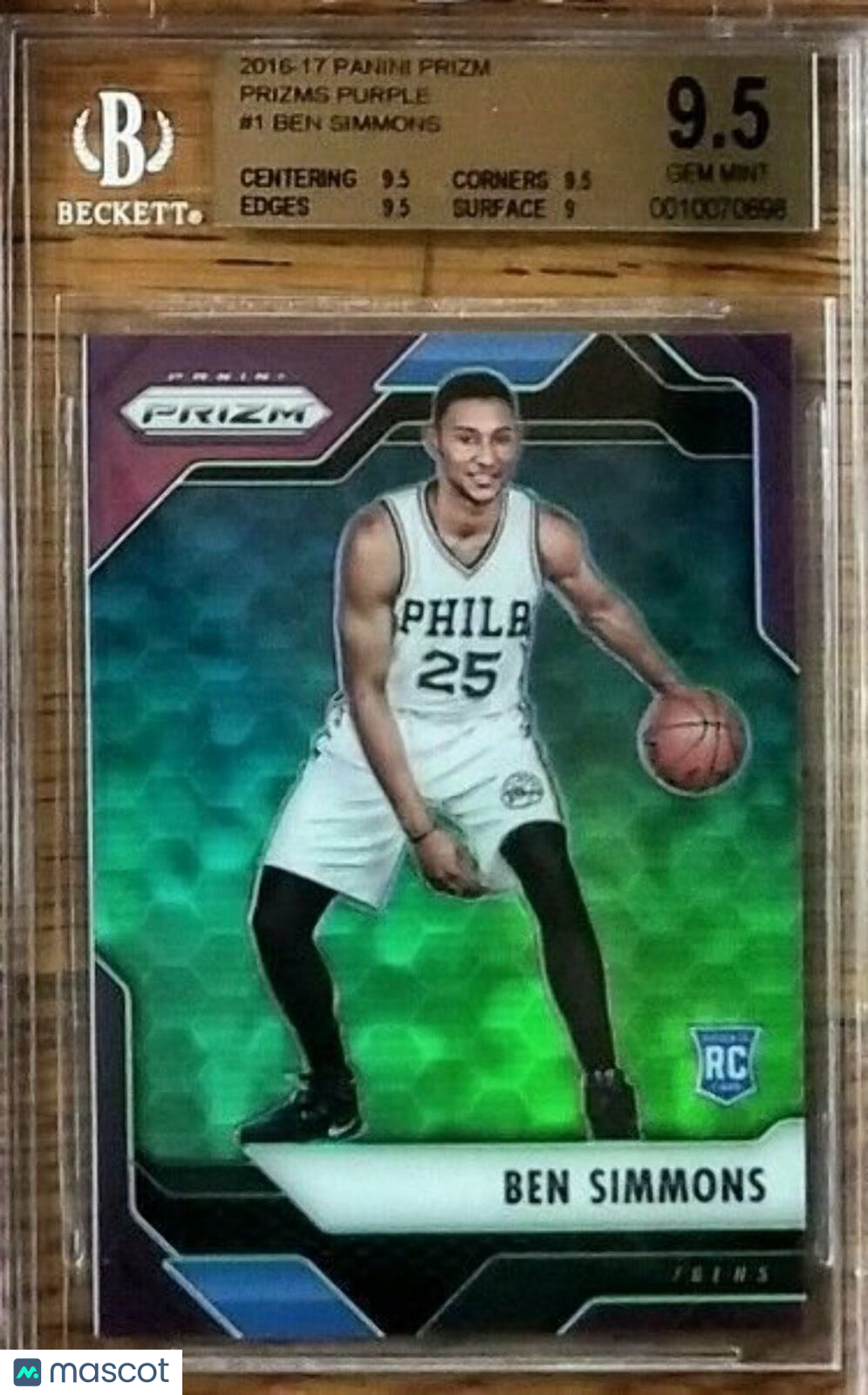 BEN SIMMONS 2016 PRIZM ROOKIE PURPLE REFRACTOR #/75 BGS 9.5 GEM
