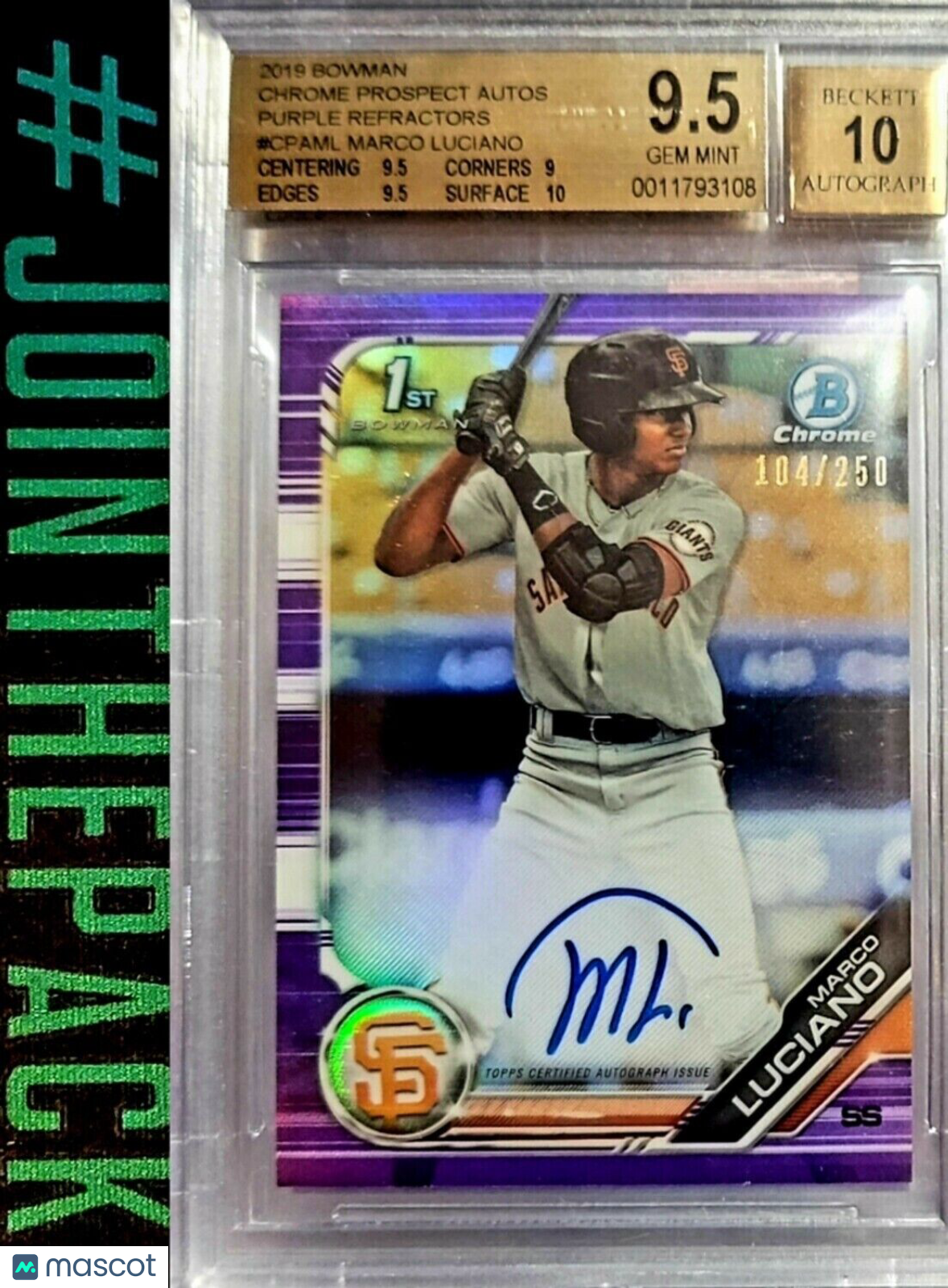 MARCO LUCIANO 2019 BOWMAN CHROME AUTO ROOKIE PURPLE REFRACTOR #/250 BGS 9.5/10 A