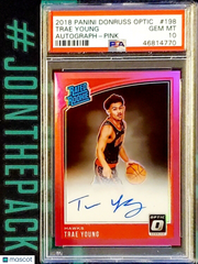 TRAE YOUNG 2018-19 OPTIC PINK PRIZM AUTO ROOKIE #/25 PSA 10 AUTOGRAPH GEM HAWKS