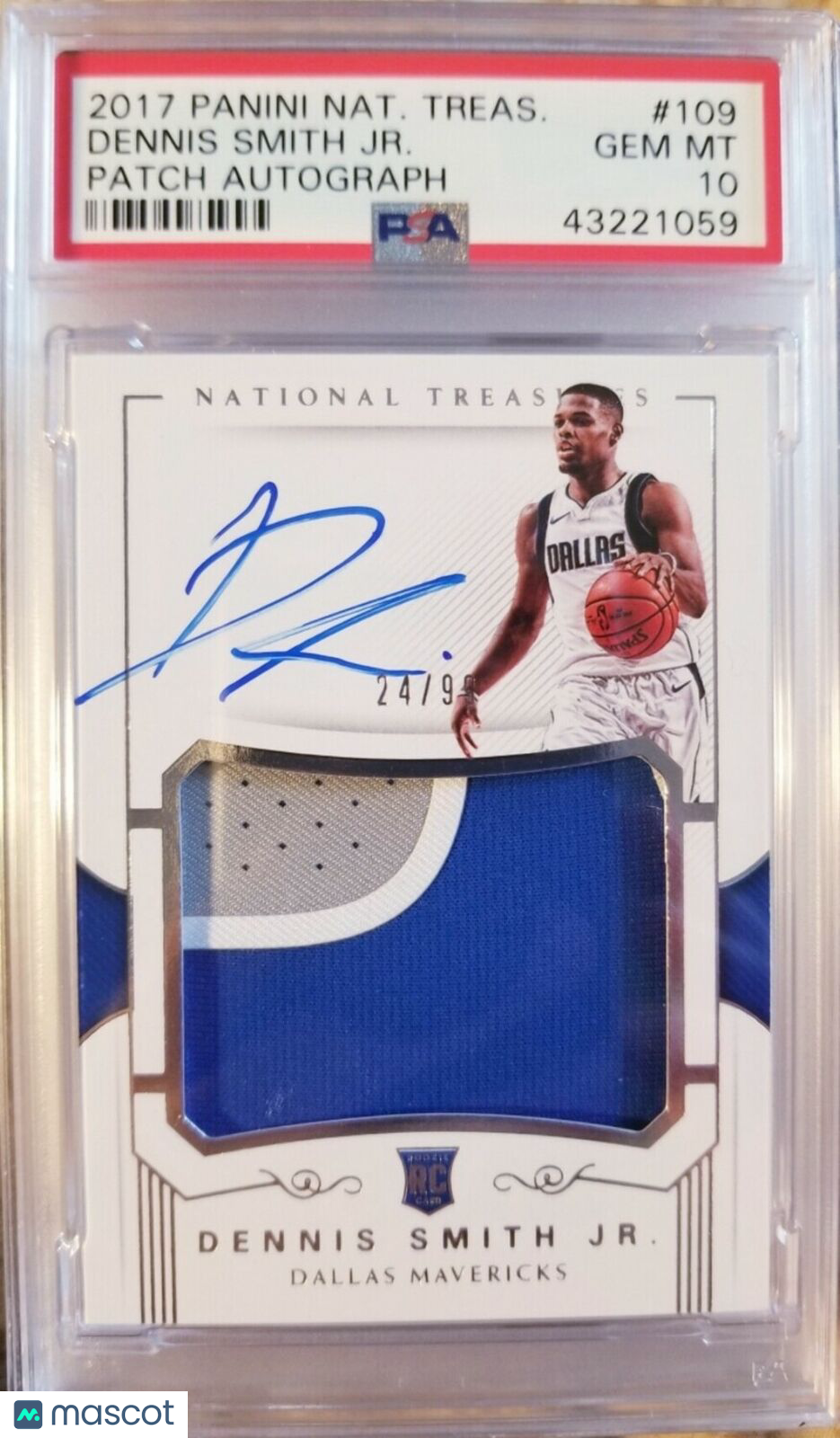 DENNIS SMITH JR 2017-18 NATIONAL TREASURES #/99 PATCH RC ROOKIE AUTO PSA 10 GEM