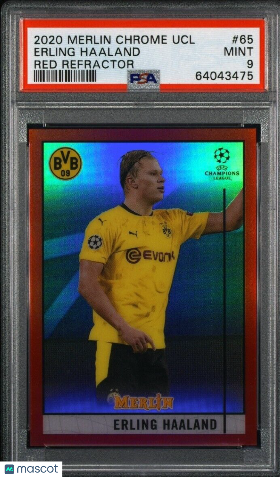 2020 TOPPS CHROME MERLIN ERLING HAALAND RED REFRACTOR #/10 PSA 9 MINT RARE 🔥