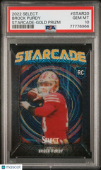 BROCK PURDY 2022 PANINI SELECT STARCADE RC 49ers ROOKIE GOLD PRIZM #/10 PSA 10