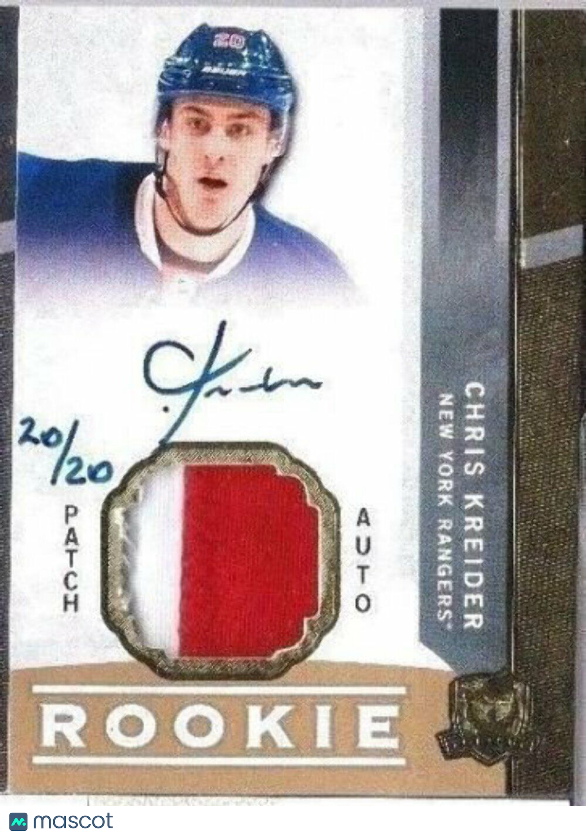 CHRIS KREIDER 12-13 THE CUP GOLD RAINBOW #20/20 ROOKIE AUTO PATCH JERSEY NUMBER