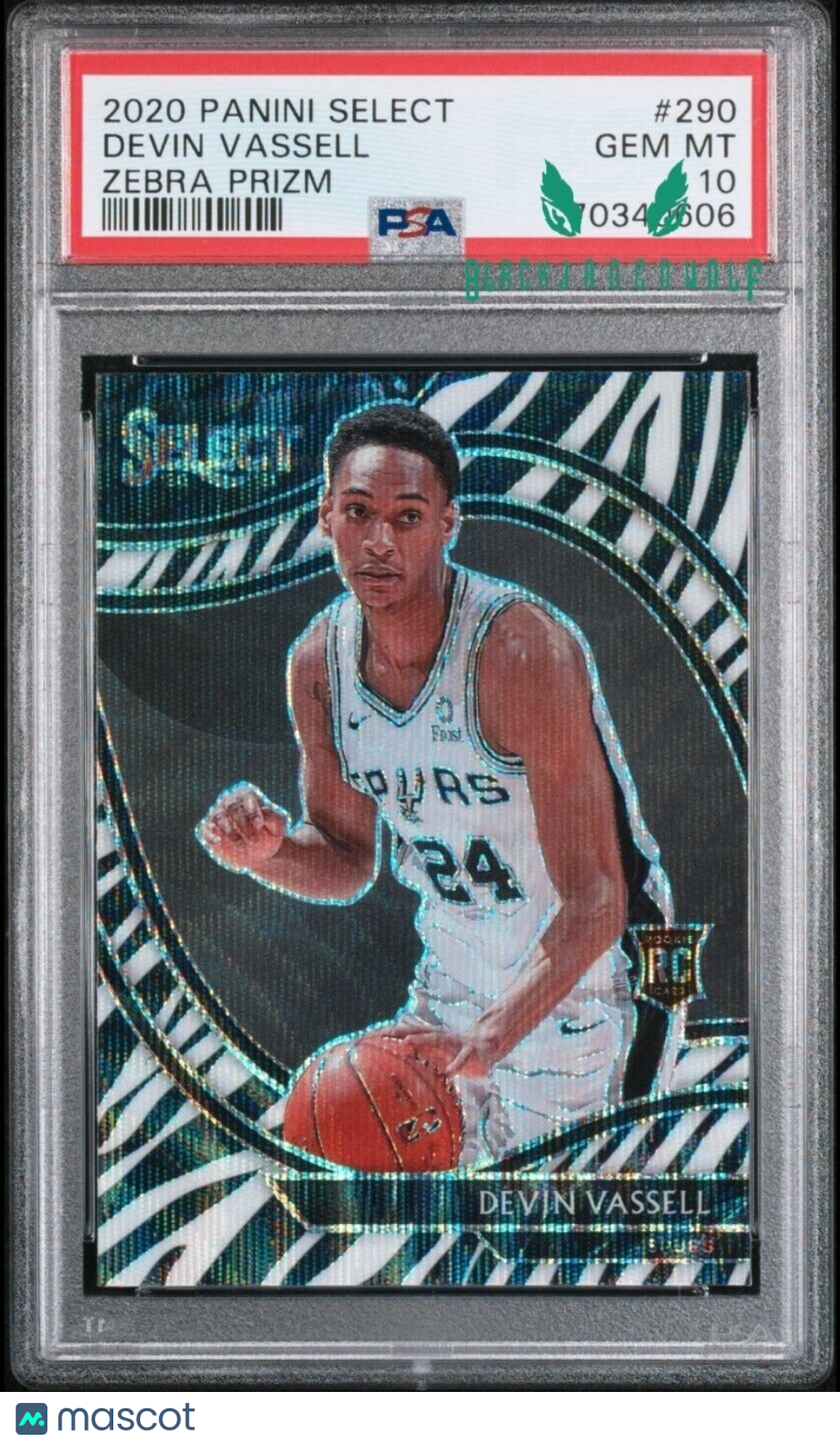 DEVIN VASSELL 2020 PANINI SELECT ZEBRA PRIZM #290 COURTSIDE ROOKIE PSA 10 POP 2