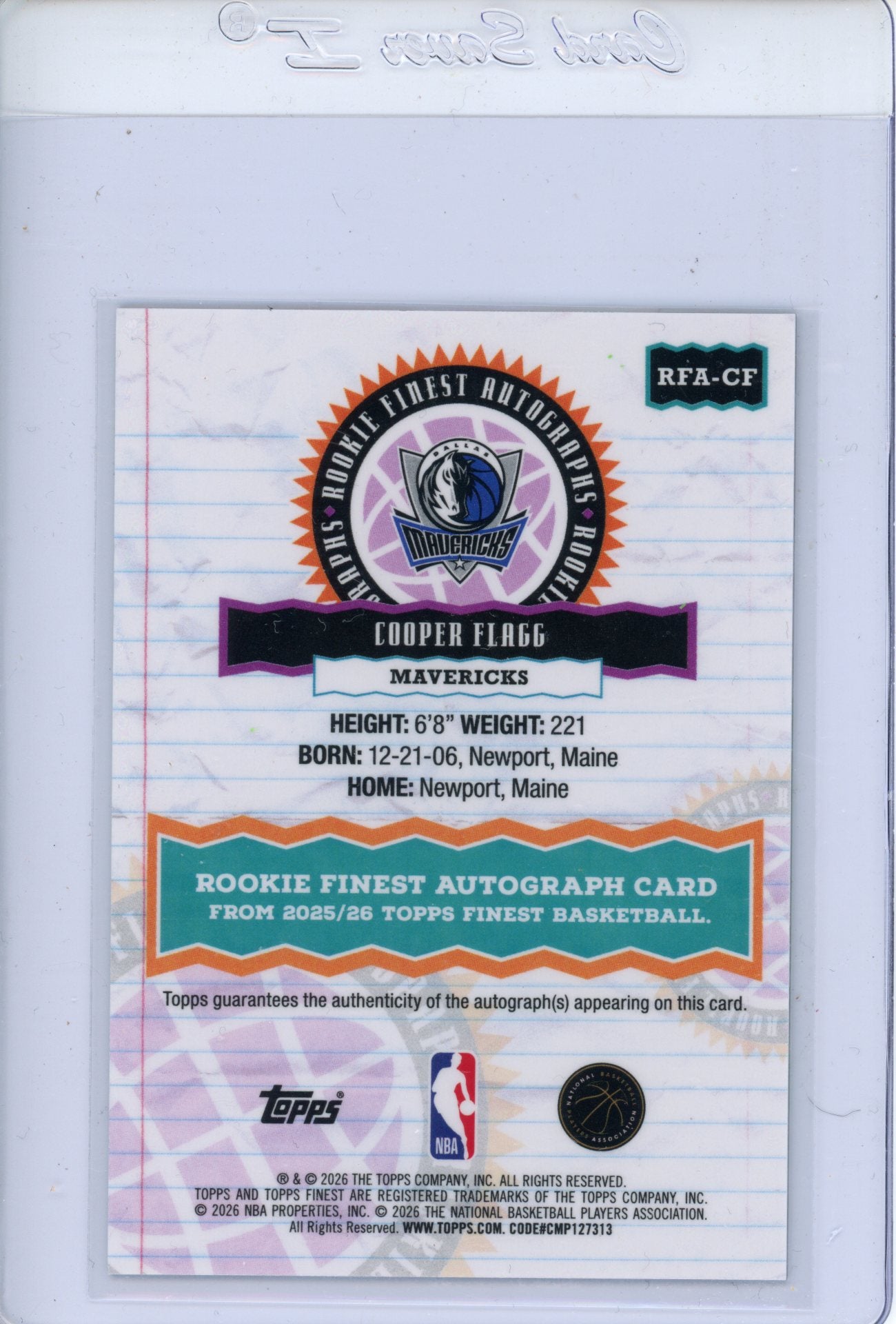 2025 Topps Finest Cooper Flagg Green Geometric Refractor Rookie Auto 62/75