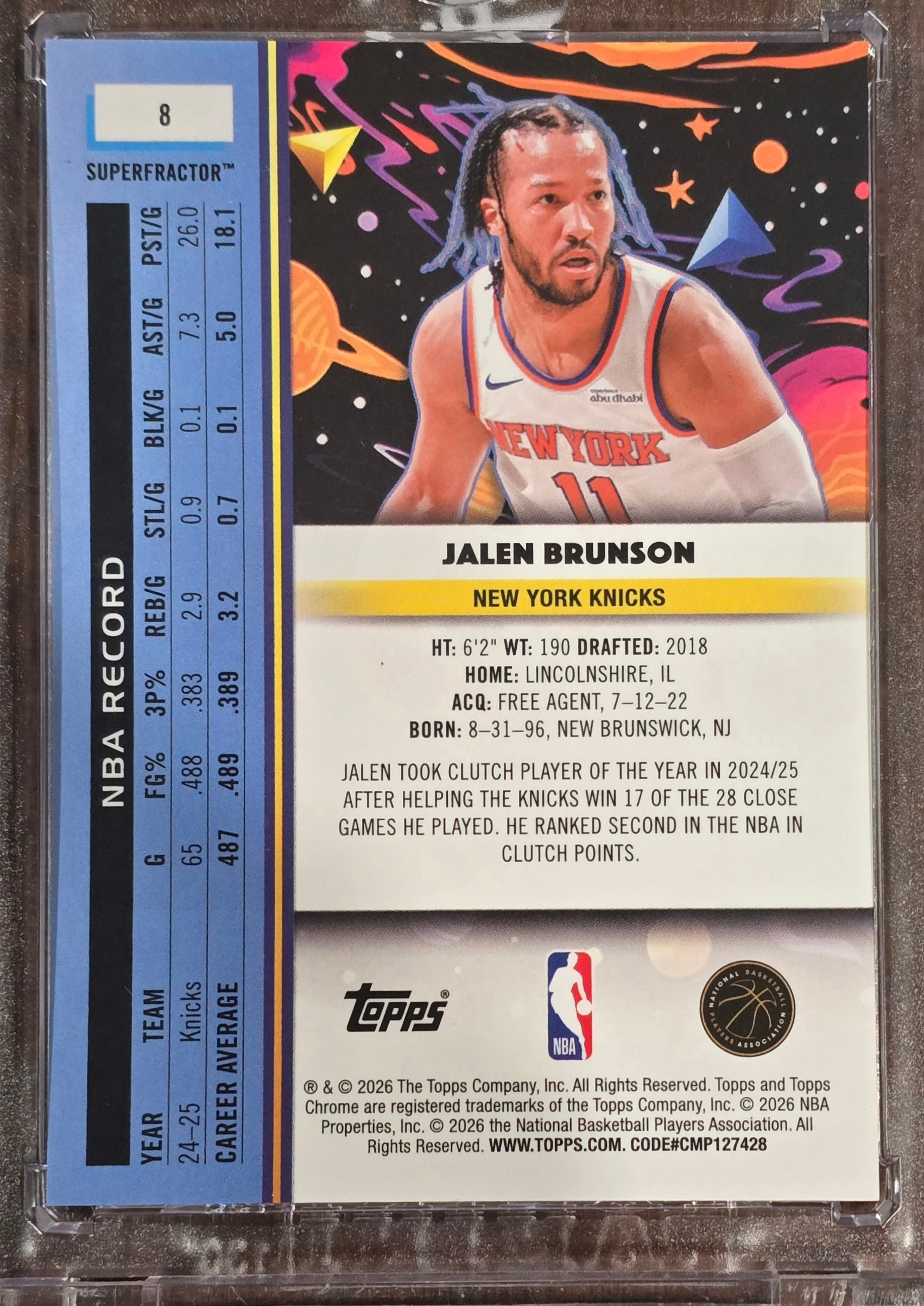 2026 Topps Chrome Cosmic Jalen Brunson #8 Superfractor #1/1 One Of One Knicks