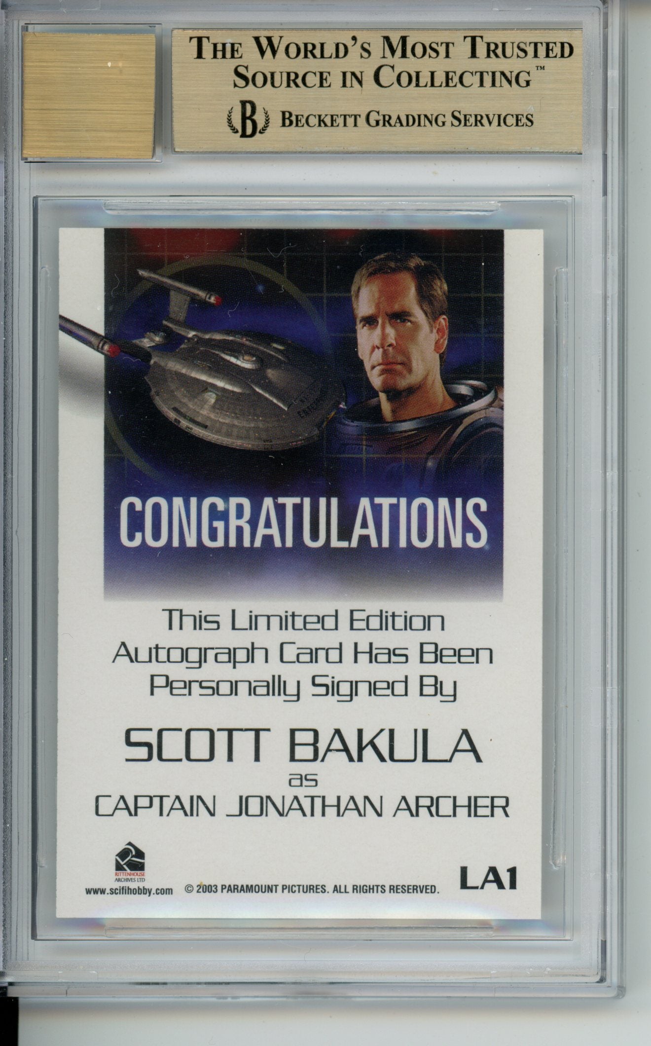 2004 Enterprise Season Three Scott Bakula Capt. Archer Autograph BGS 9.5/10 Auto