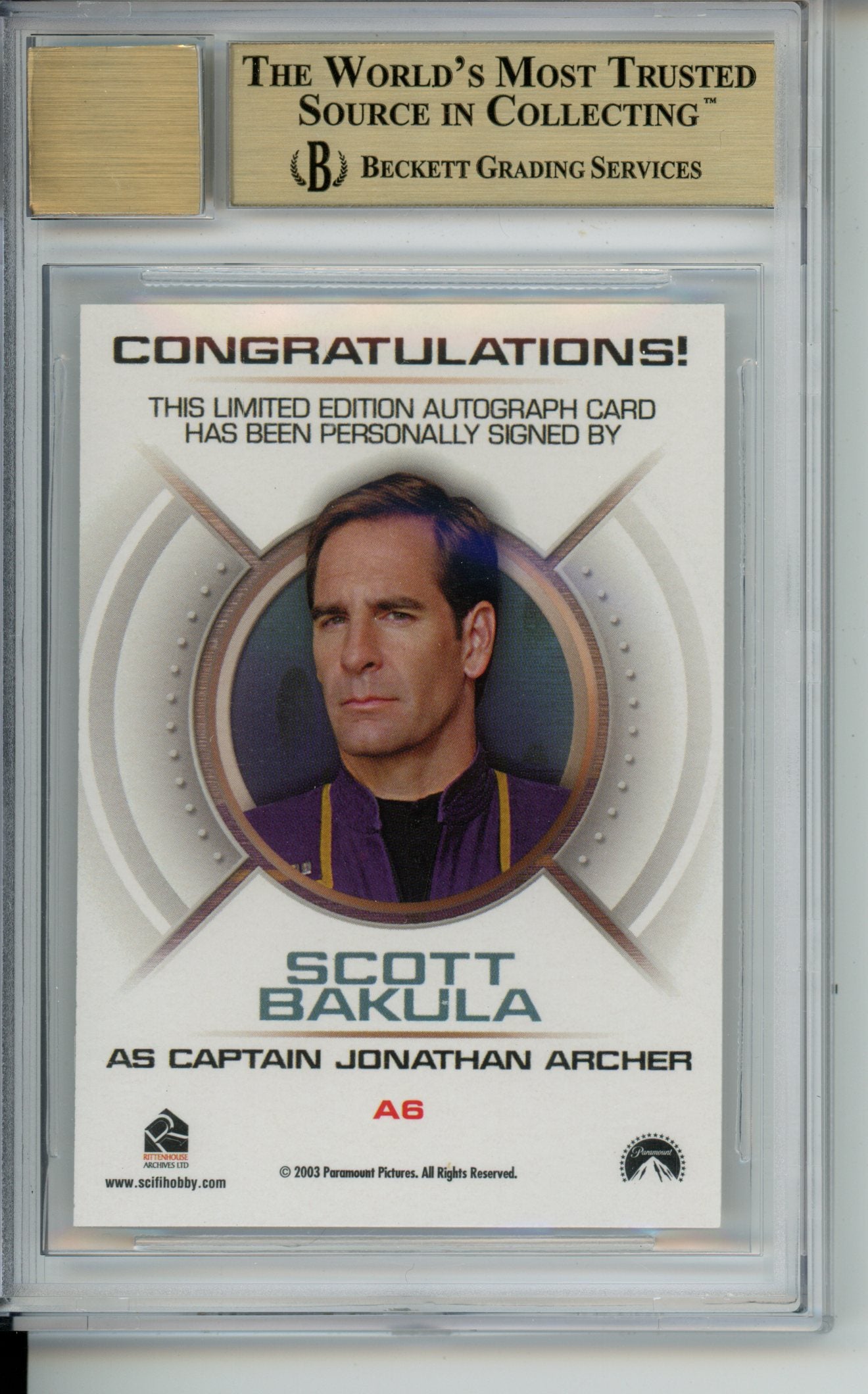 2003 Enterprise Season Two Autographs Scott Bakula VL #A6 BGS 9.5/10 Auto