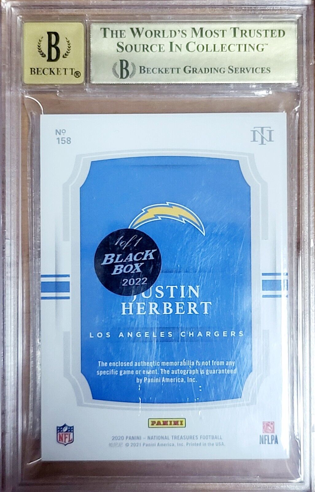 JUSTIN HERBERT 2020 NATIONAL TREASURES BOX 1/1 BGS 9.5 10 RC AUTO PATCH MIDNIGHT