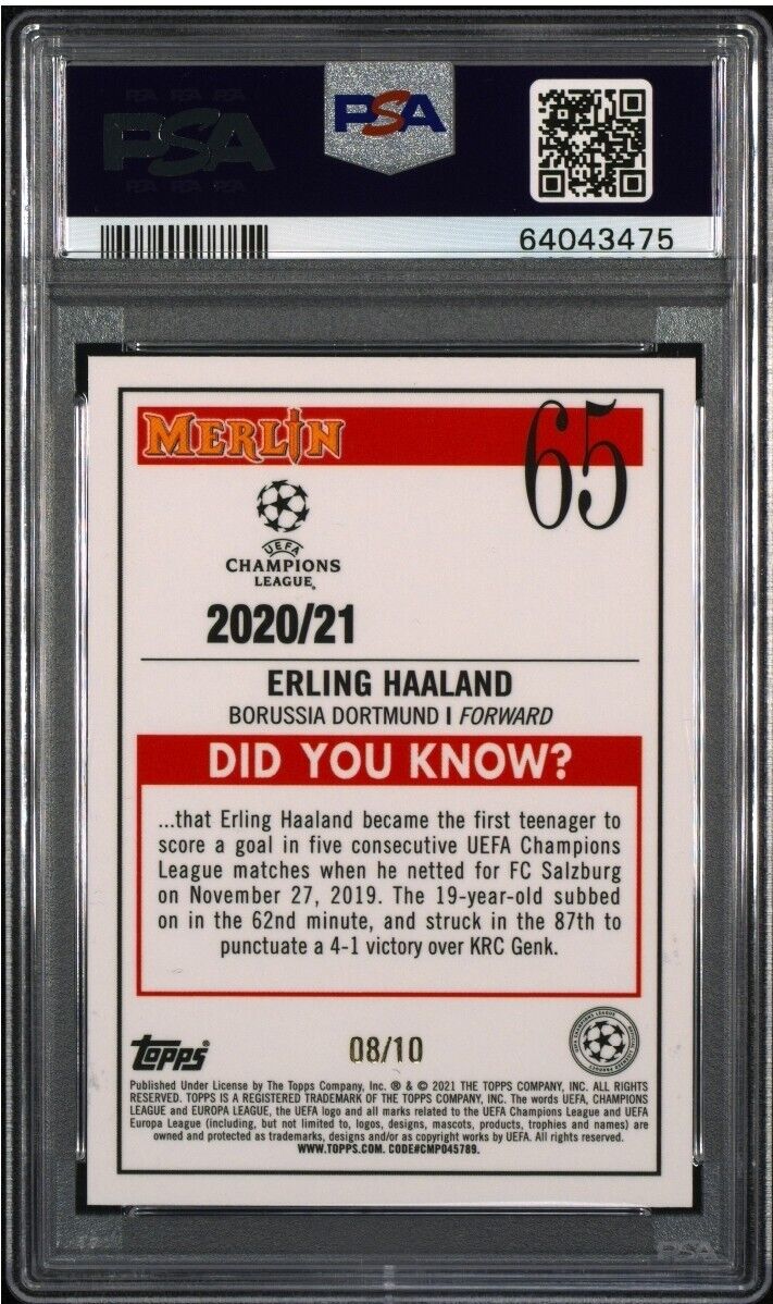 2020 TOPPS CHROME MERLIN ERLING HAALAND RED REFRACTOR #/10 PSA 9 NORWAY RARE 🔥