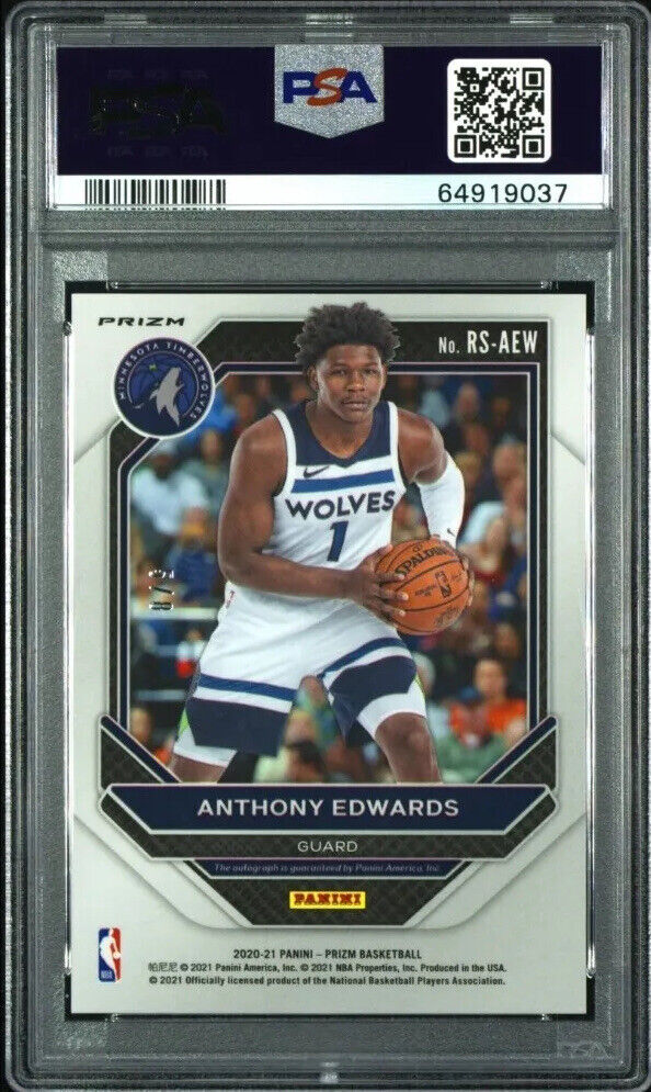 ANTHONY EDWARDS 2020 PANINI PRIZM #5/8 1/1 JSY# GREEN ROOKIE PSA 9/10 AUTO🔥