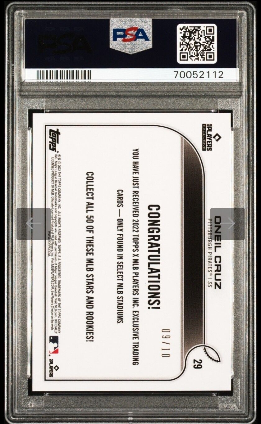 ONEIL CRUZ 2022 TOPPS x MLBPA EXCLUSIVE ROOKIE SP RED #/10 GEM PSA 10 Pop 1 🔥