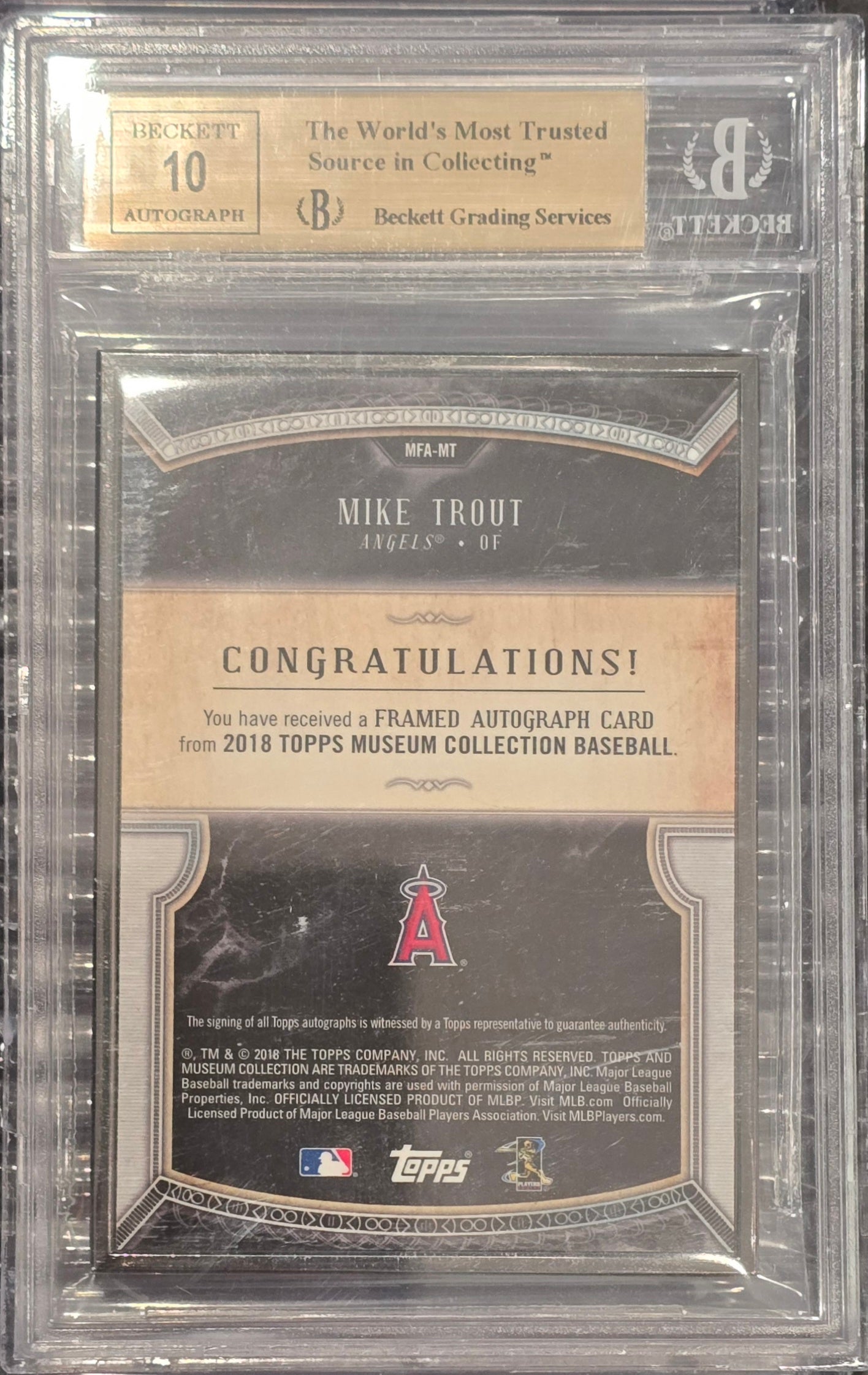 2018 Topps Museum Coll Framed Black Mike Trout #5/5 BGS 9.5 Silver Auto 10