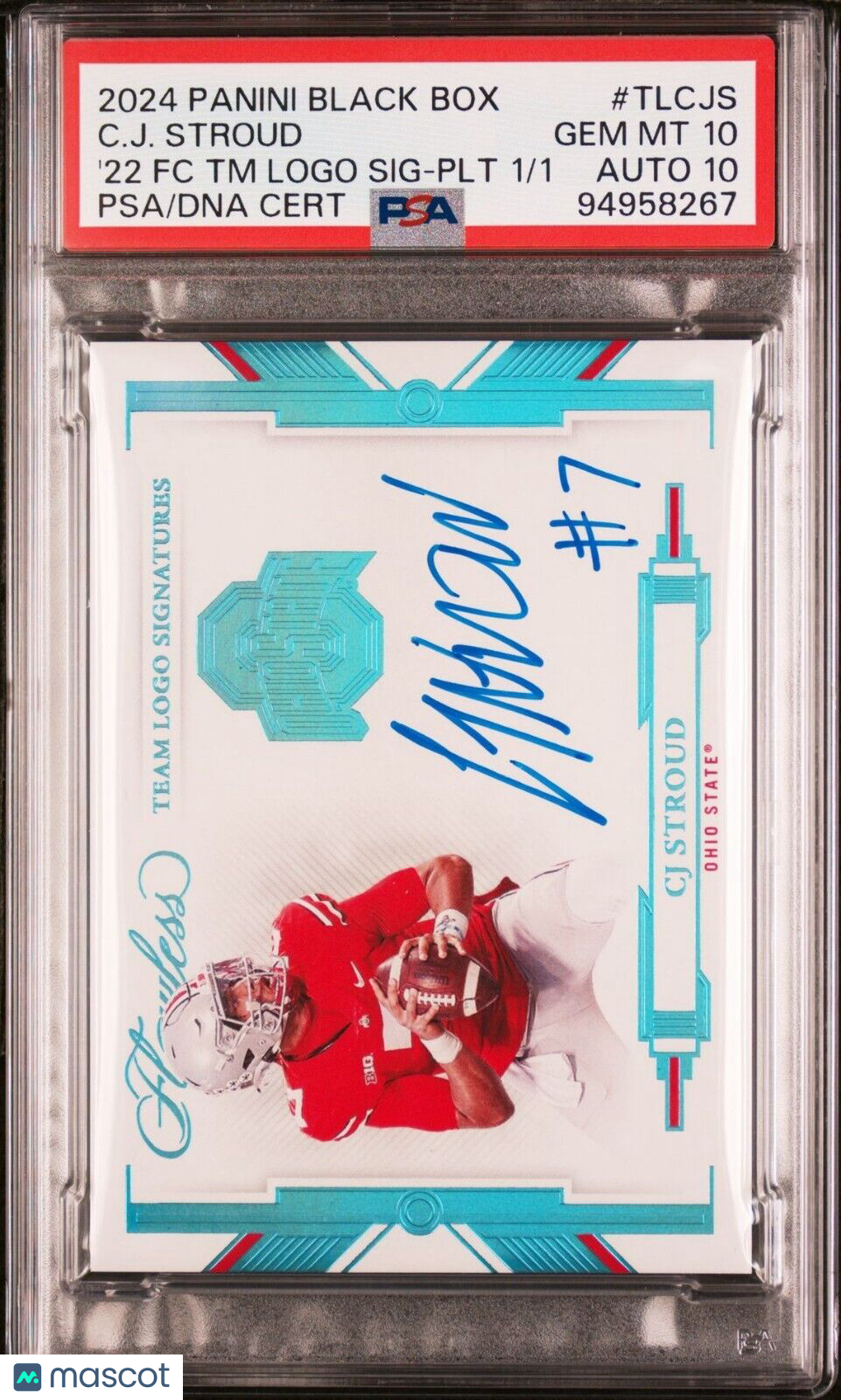 CJ STROUD 2022 FLAWLESS TEAM LOGO ROOKIE AUTO PLATINUM 1/1 '24 BOX PSA 10/10 GEM