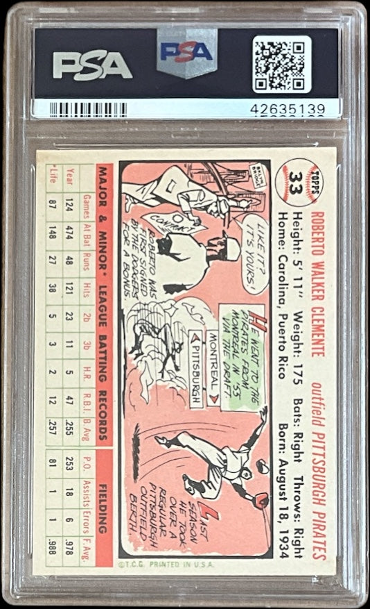 1956 Topps Roberto Clemente #33 White Back PSA 7 HOF Pittsburgh Pirates