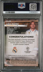 2022 Topps Stadium Club Chrome UEFA Autograph Luka Modric Blue Wave Auto PSA 10
