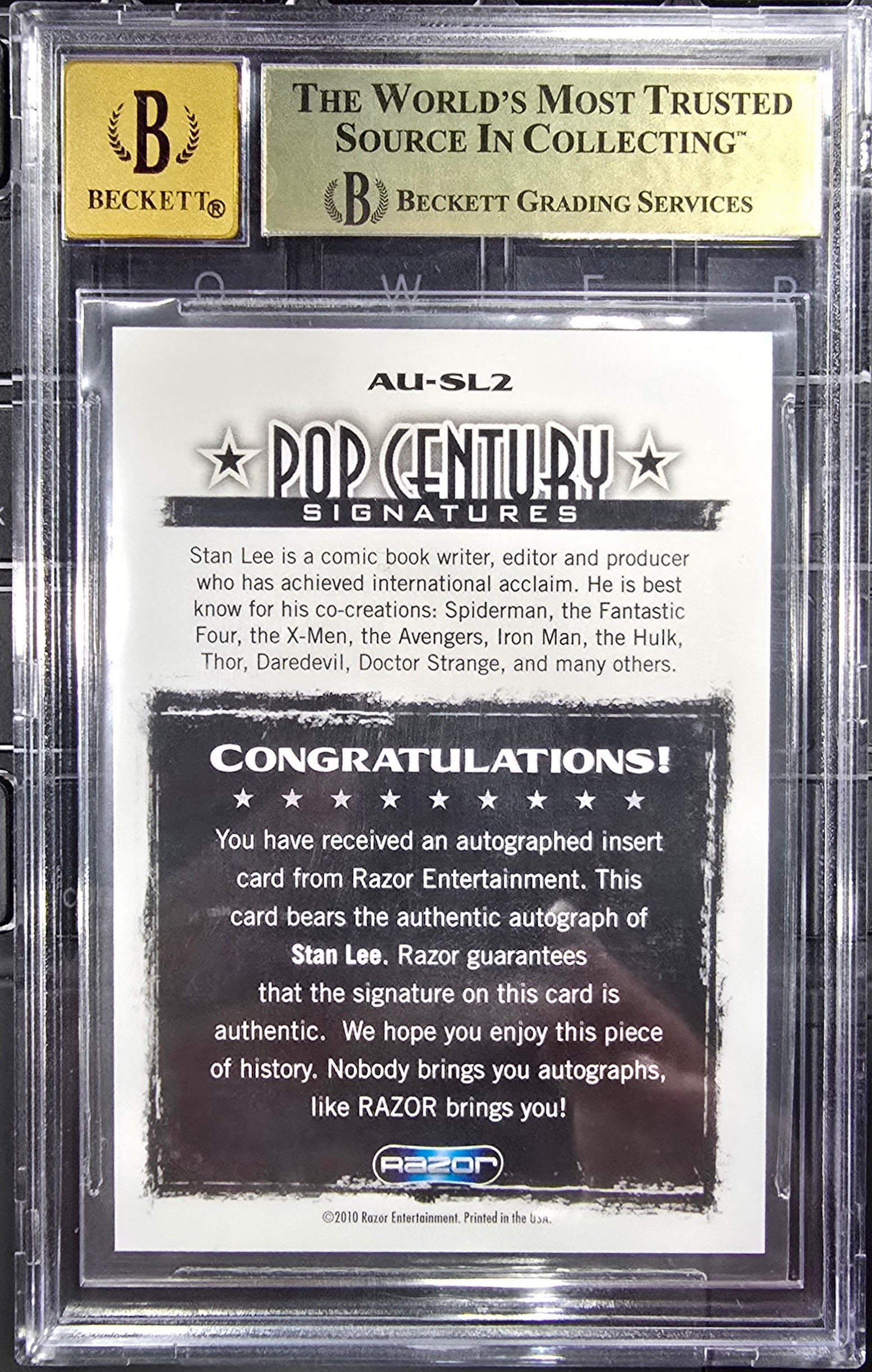 2010 Leaf Pop Century Stan Lee Autograph #SL2 BGS 9.5/10 Auto Marvel MCU