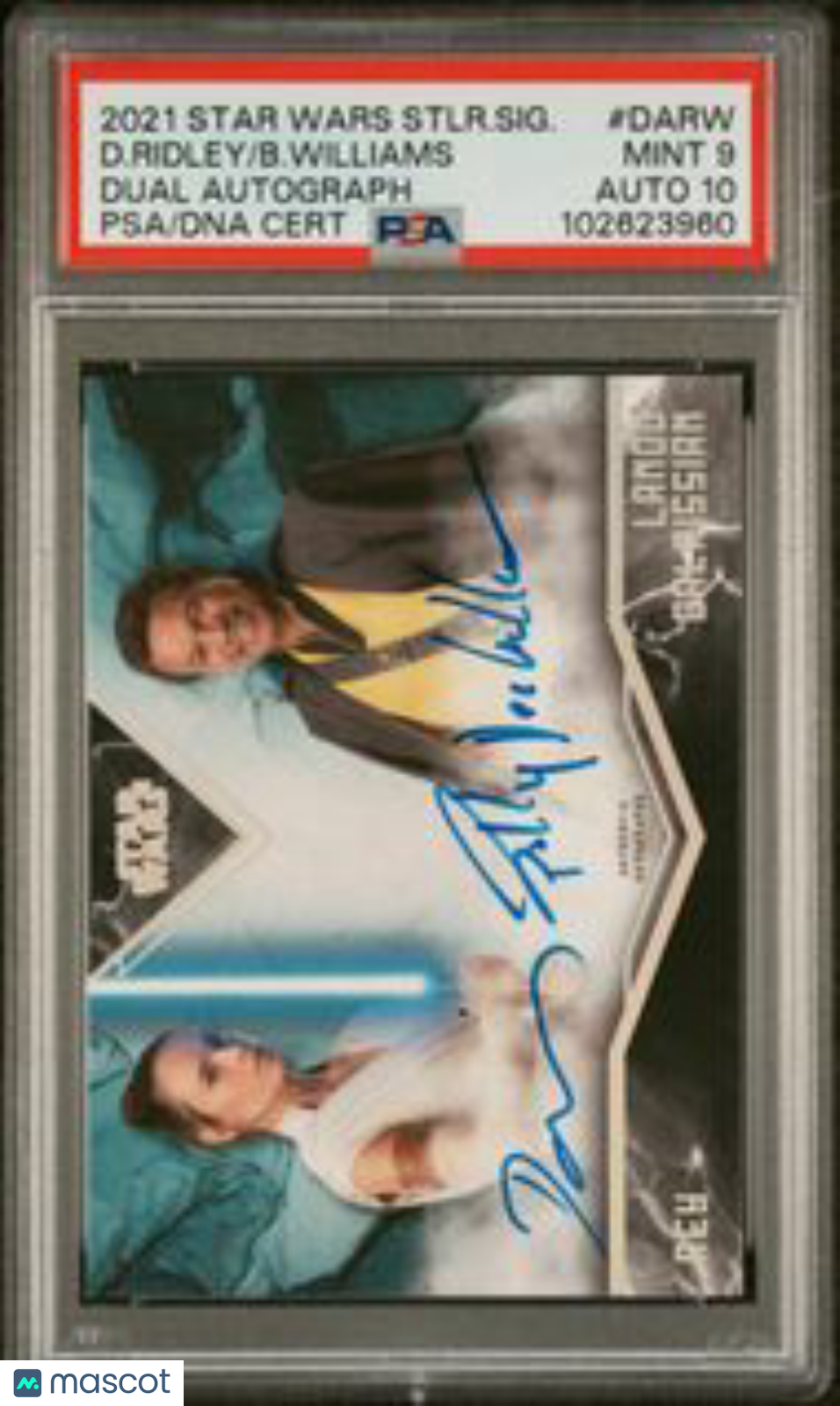 2021 Topps Star Wars Stellar Signature Dual Auto B. Williams Daisy Ridley PSA 9
