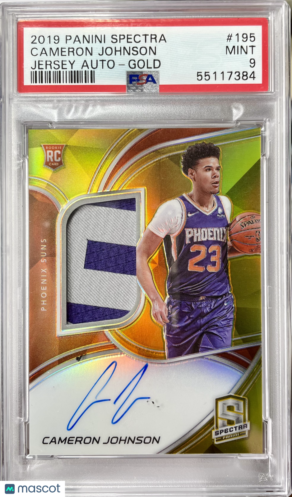 2019 Panini Spectra Cameron Johnson #195 PSA 9 Gold Prizm Auto Patch #/10