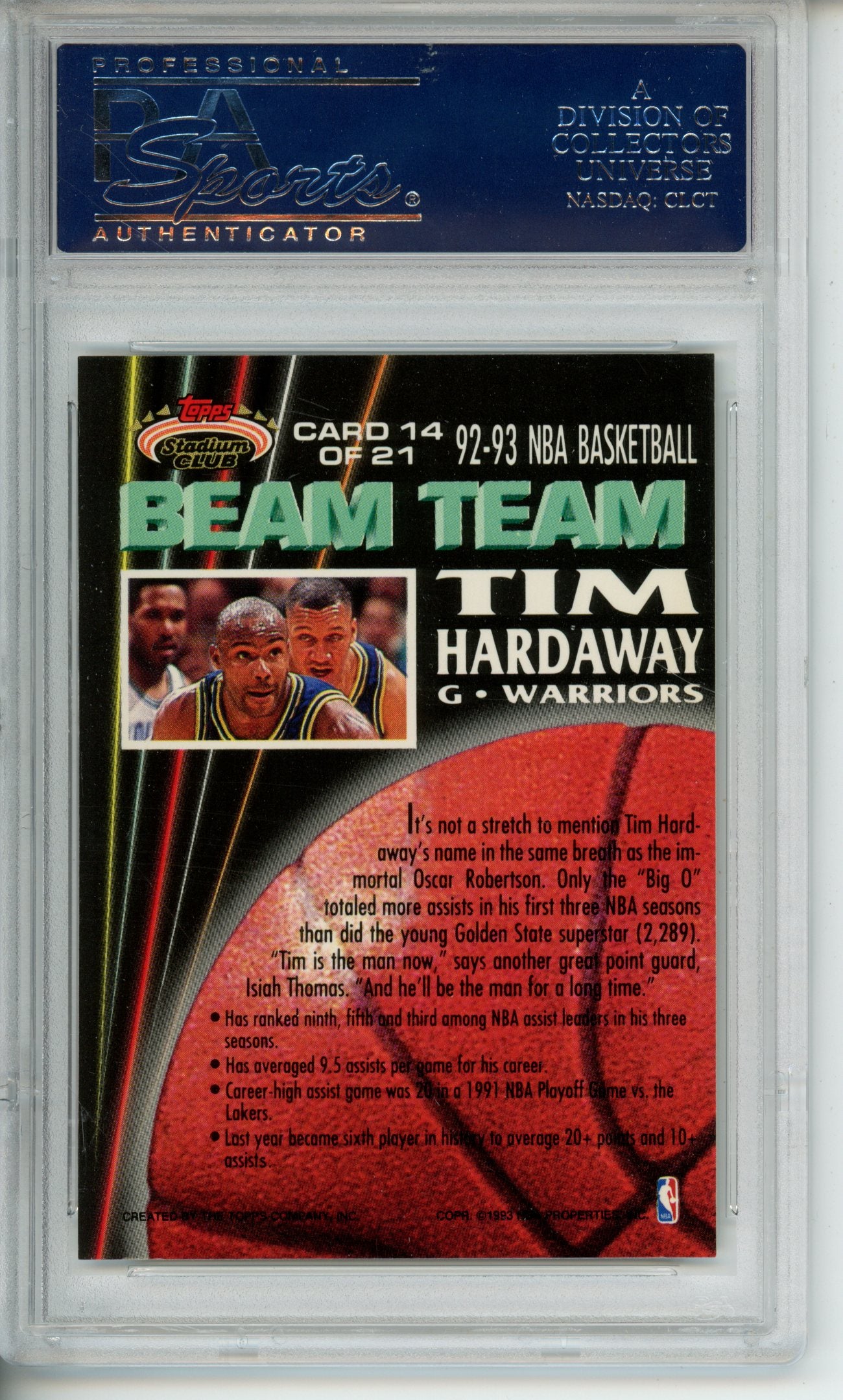 1992-93 Stadium Club Tim Hardaway #14 Beam Team PSA 10 Gem Warriors HOF