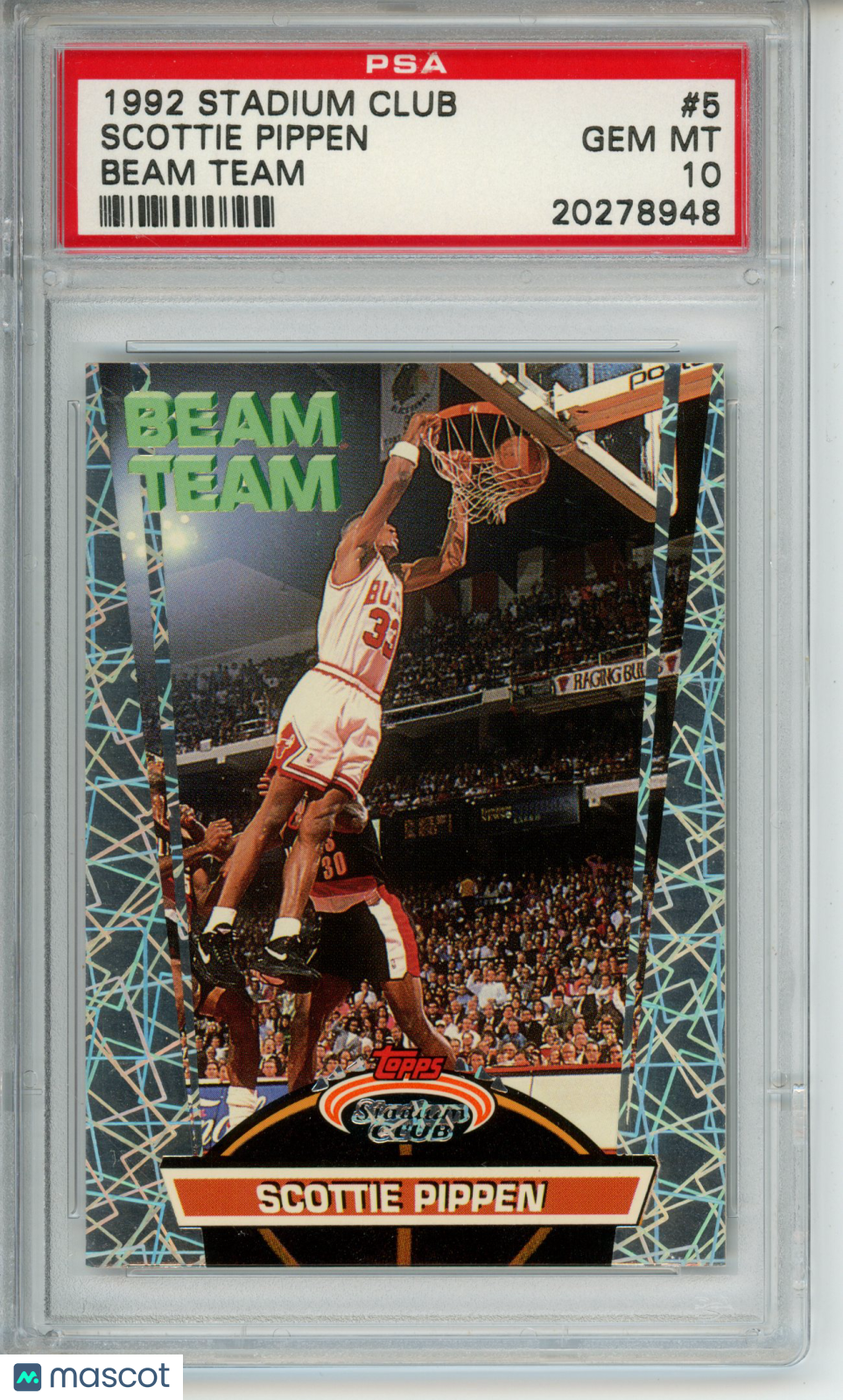 1992-93 Stadium Club Scottie Pippen #5 Beam Team PSA 10 Chicago Bulls HOF