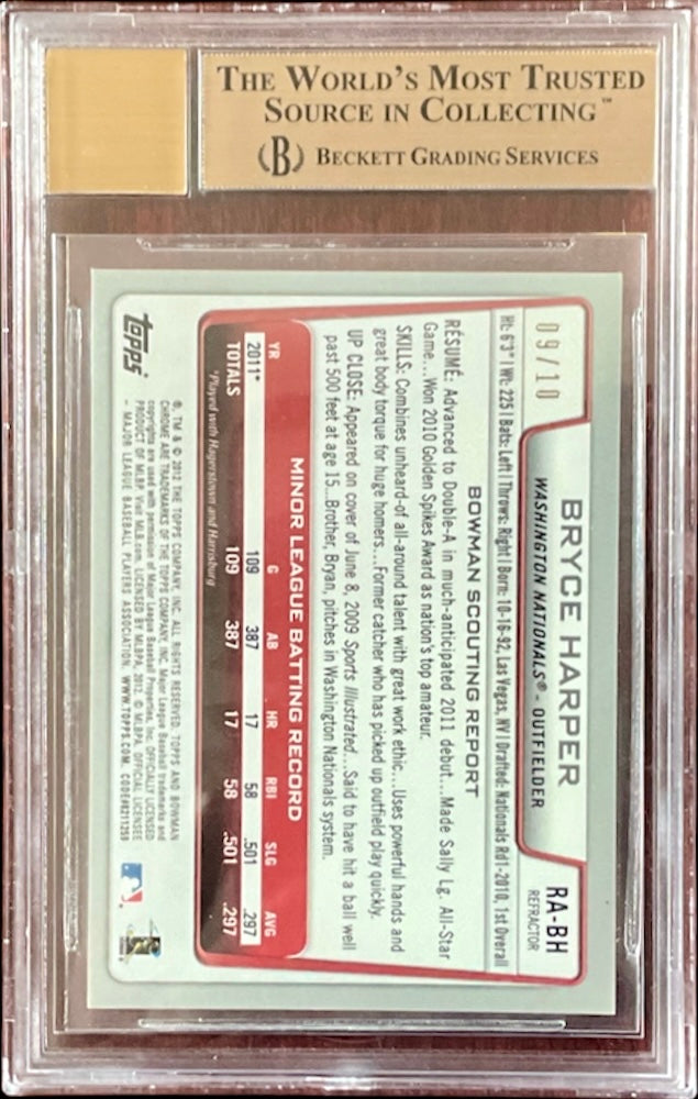 2012 Bowman Chrome Rookie Auto Purple Refractor Bryce Harper RC #/10 BGS 9.5/10