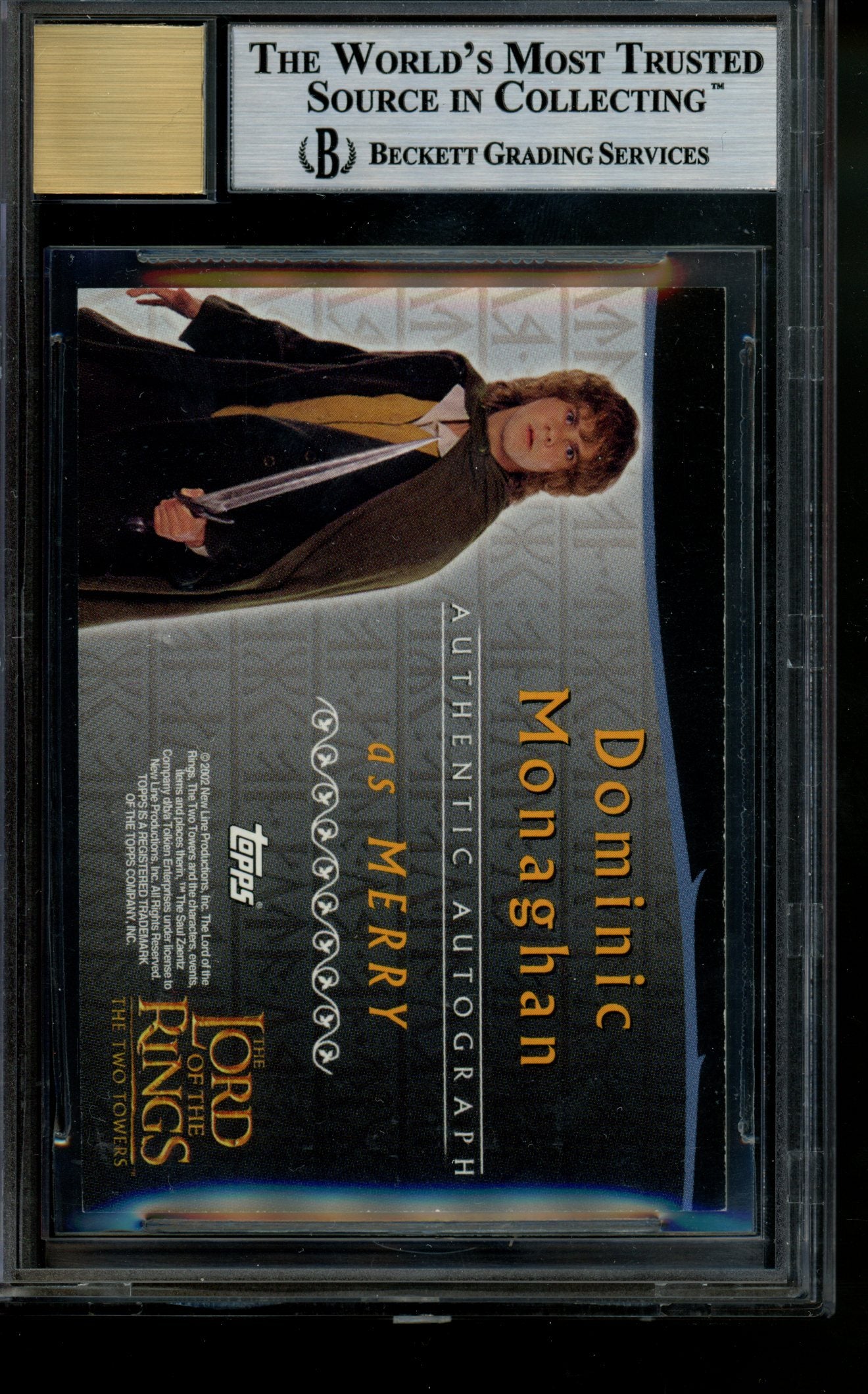2002 Lord of the Rings Two Towers Autograph Dominic Monaghan Merry BGS 9 Auto