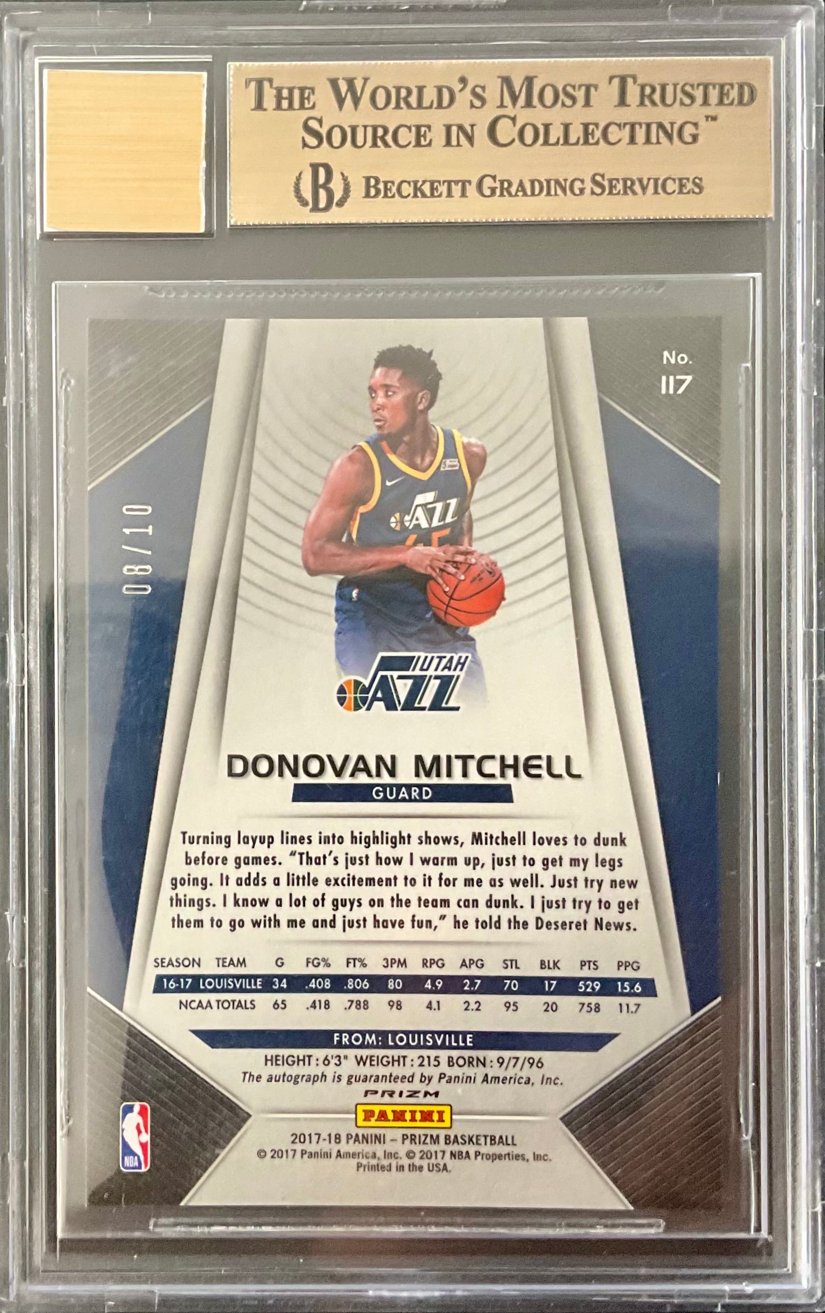 DONOVAN MITCHELL 2017 PRIZM FAST BREAK GOLD ROOKIE RC AUTO #/10 1/1 BGS 9.5/10