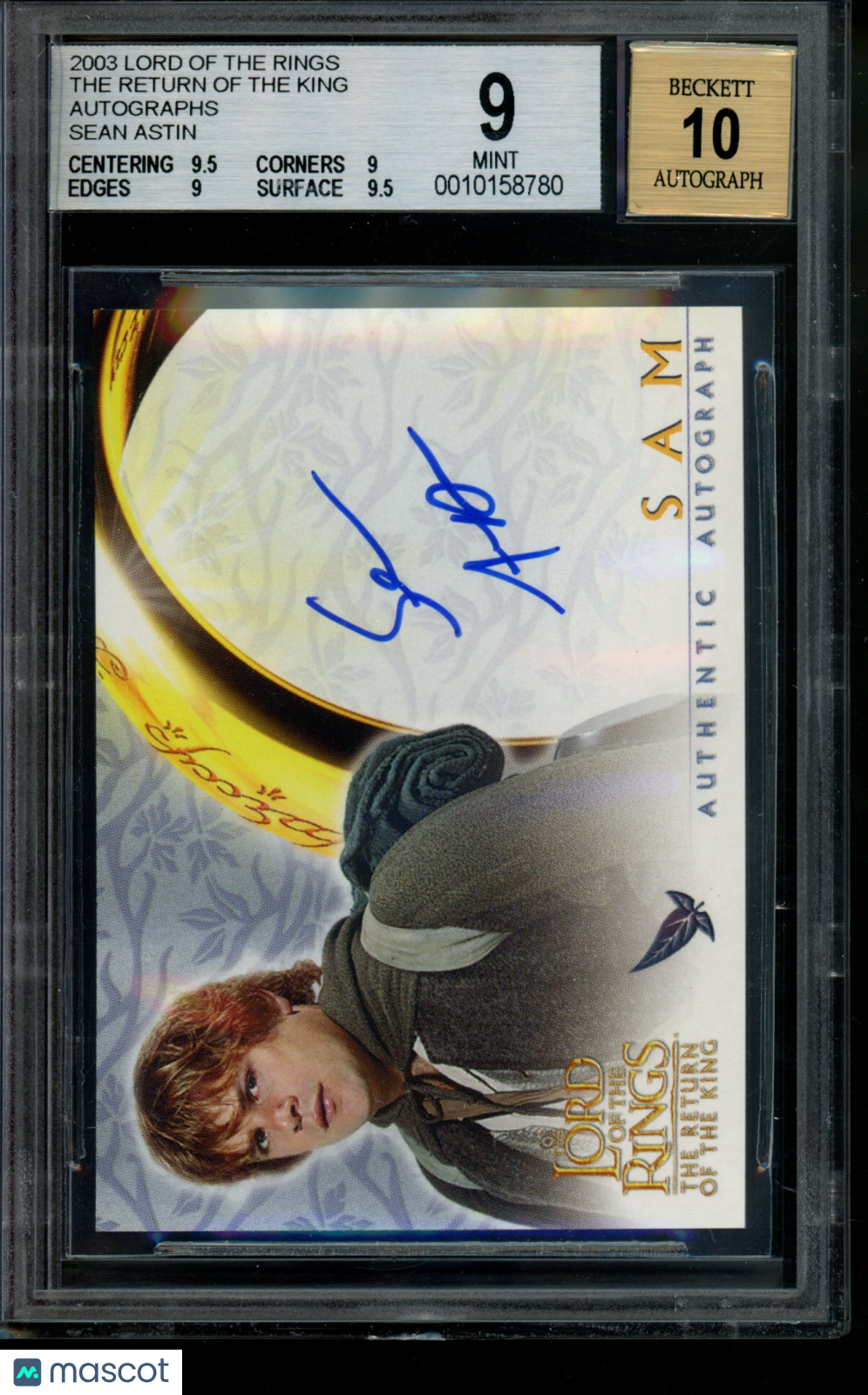 Topps Lord of the Rings ROTK Autograph Sean Astin as Sam LOTR Auto BGS 9/10