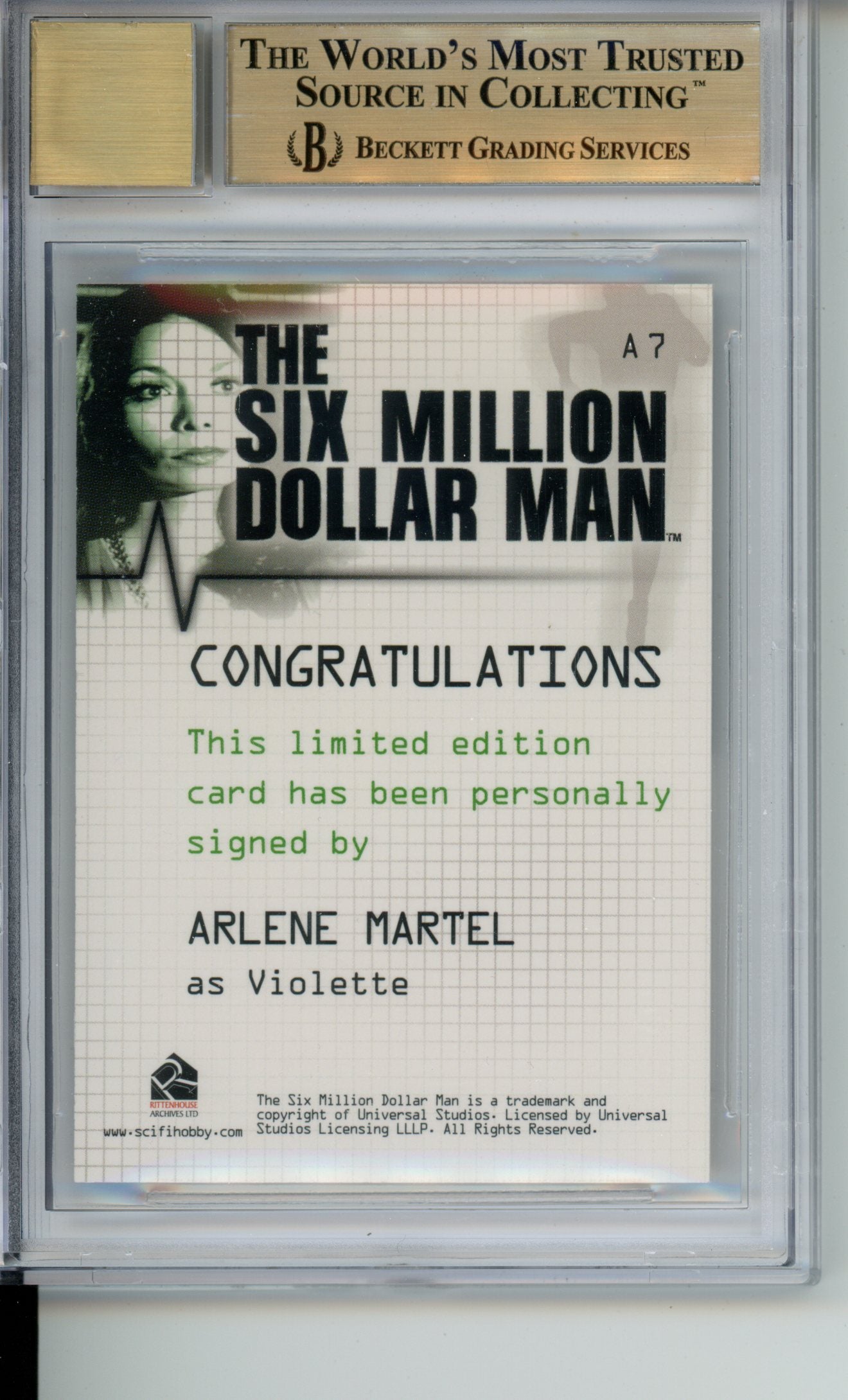 2004 Six Million Dollar Man Autograph Arlene Martel Violette LE Auto BGS 9.5/10