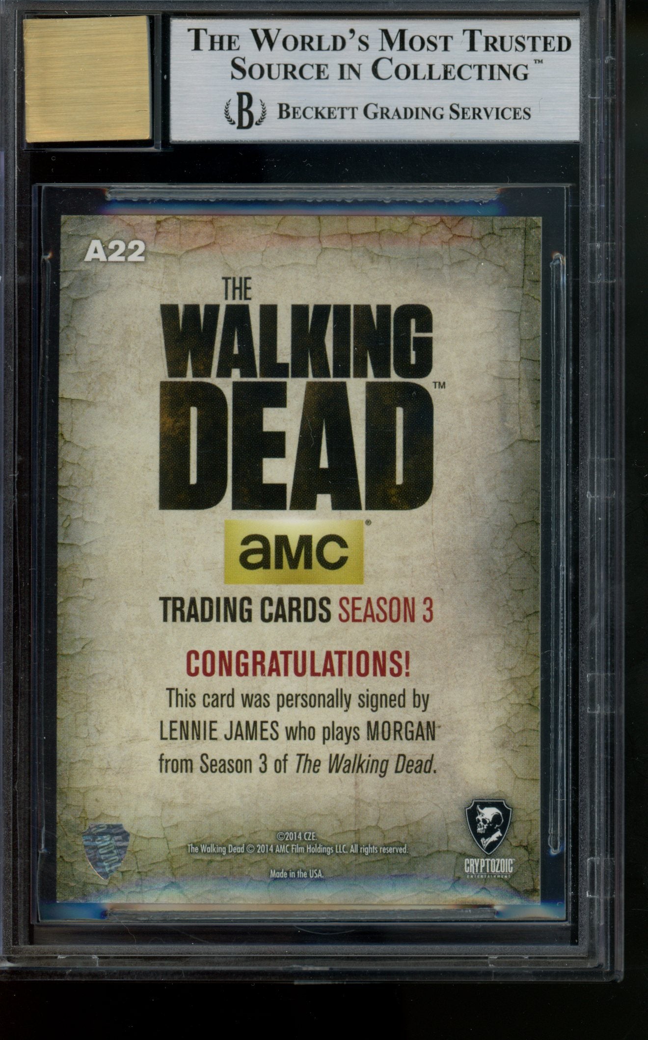 2014 Cryptozoic The Walking Dead S3 Autographs Lennie James Auto #A22 BGS 9/10