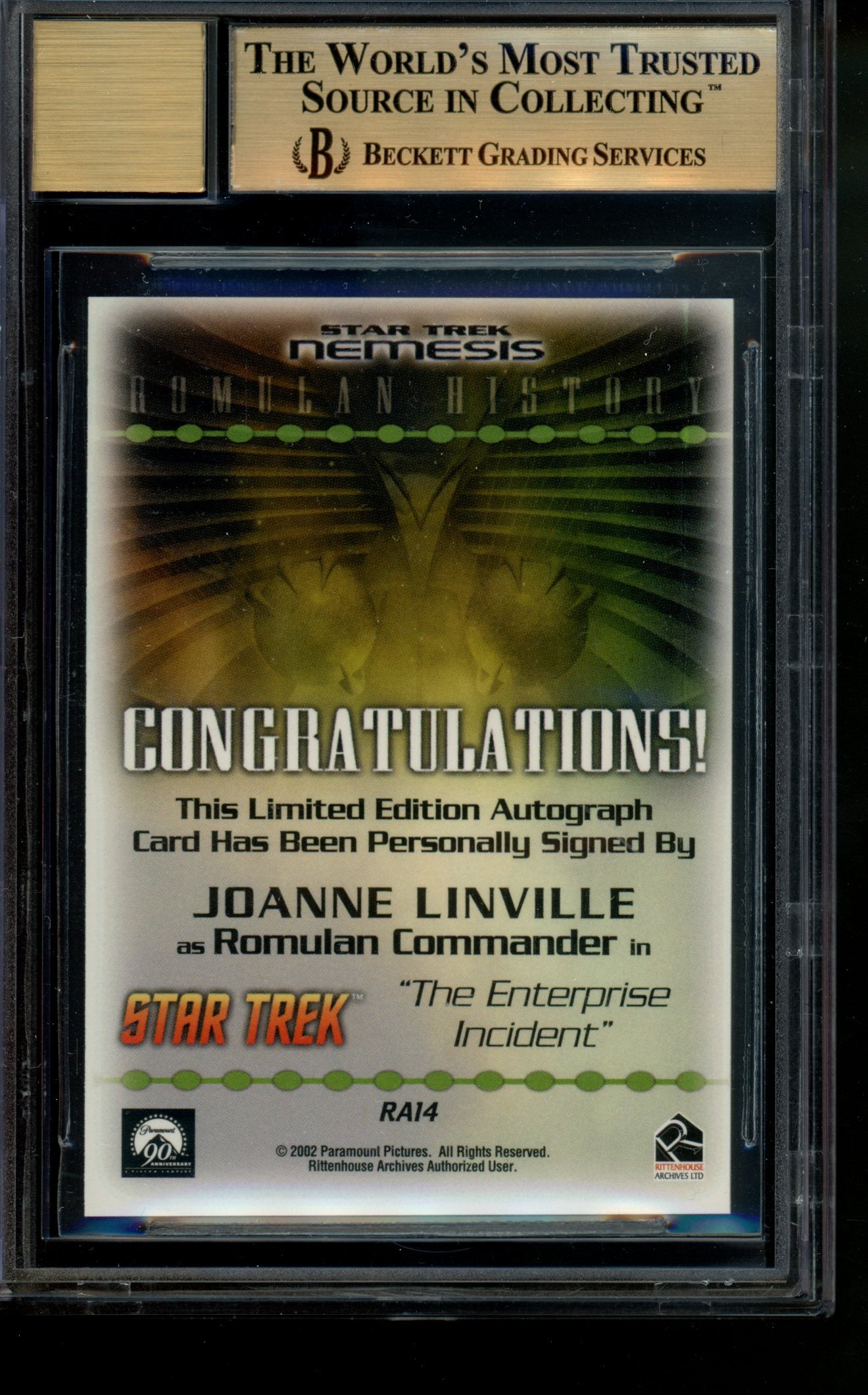 2002 Star Trek Nemesis Autograph Joanne Linville Short Print Auto BGS 9.5
