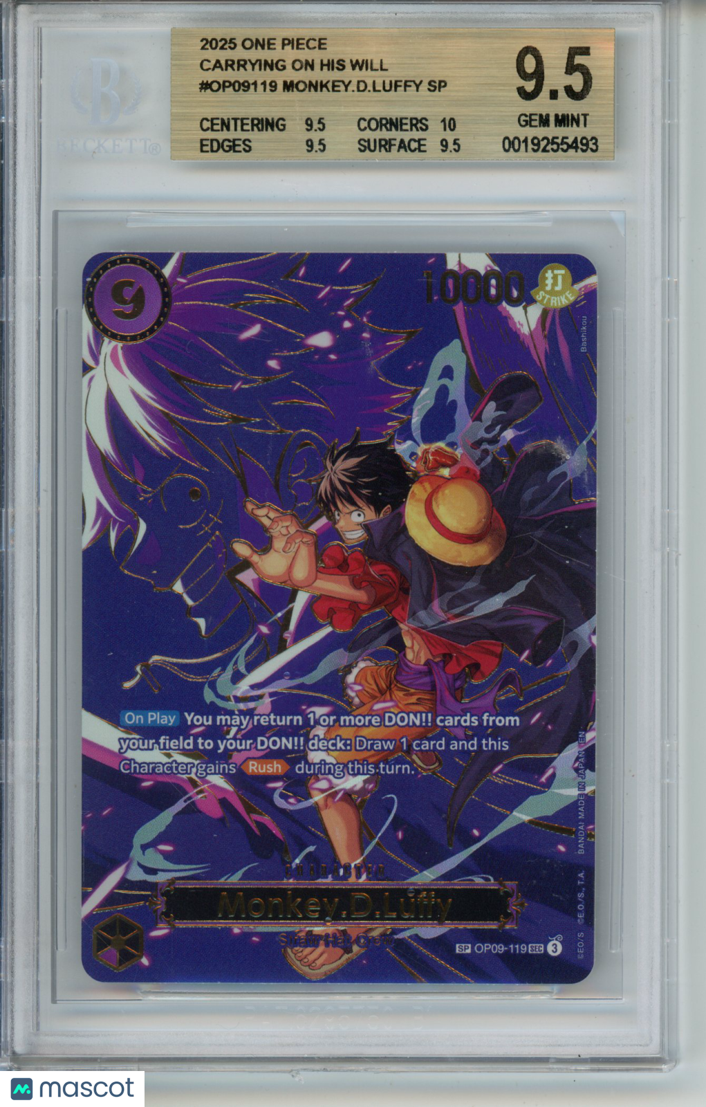 2025 One Piece Carrying on His Will Monkey.D.Luffy SP BGS 9.5 #OP09119 Gem Mint