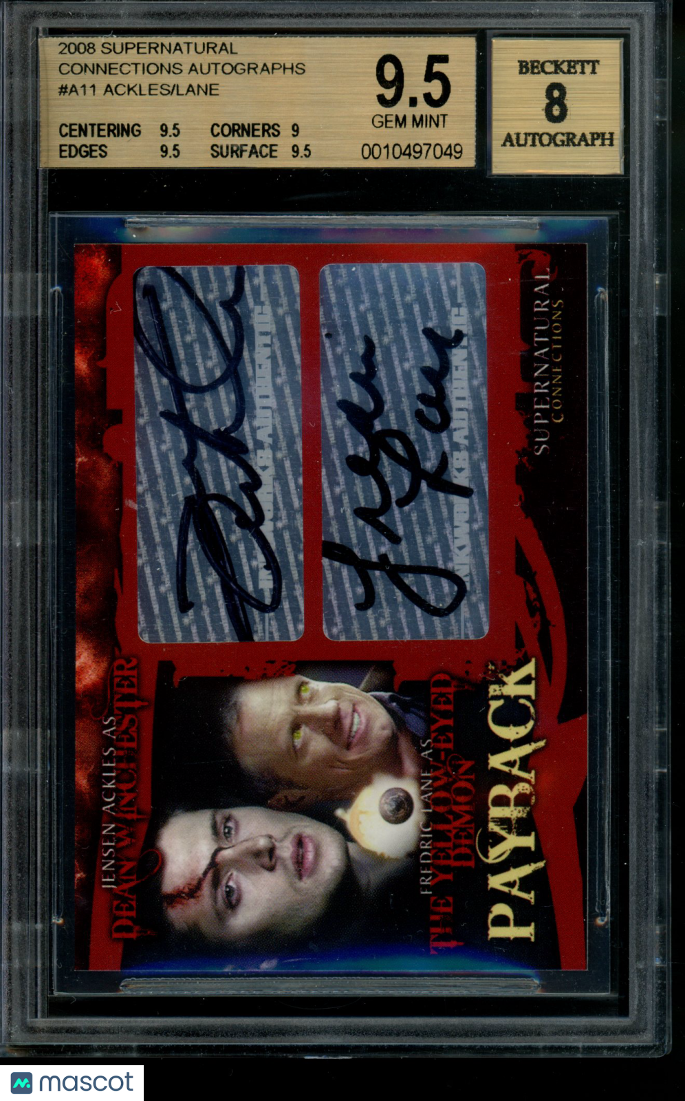 2008 Supernatural Autograph Fredric Lane Jensen Ackles Dual Auto BGS 9.5