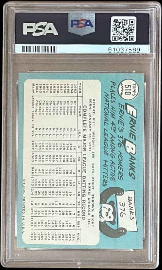1965 Topps Ernie Banks #510 PSA 8 Chicago Cubs HOF
