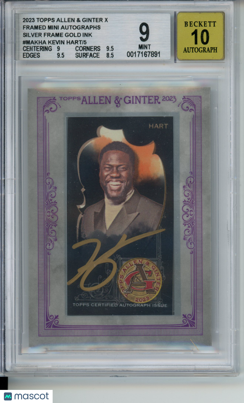 2023 Topps Allen Ginter X Kevin Hart Mini Silver Frame Gold Ink Auto /5 BGS 9/10