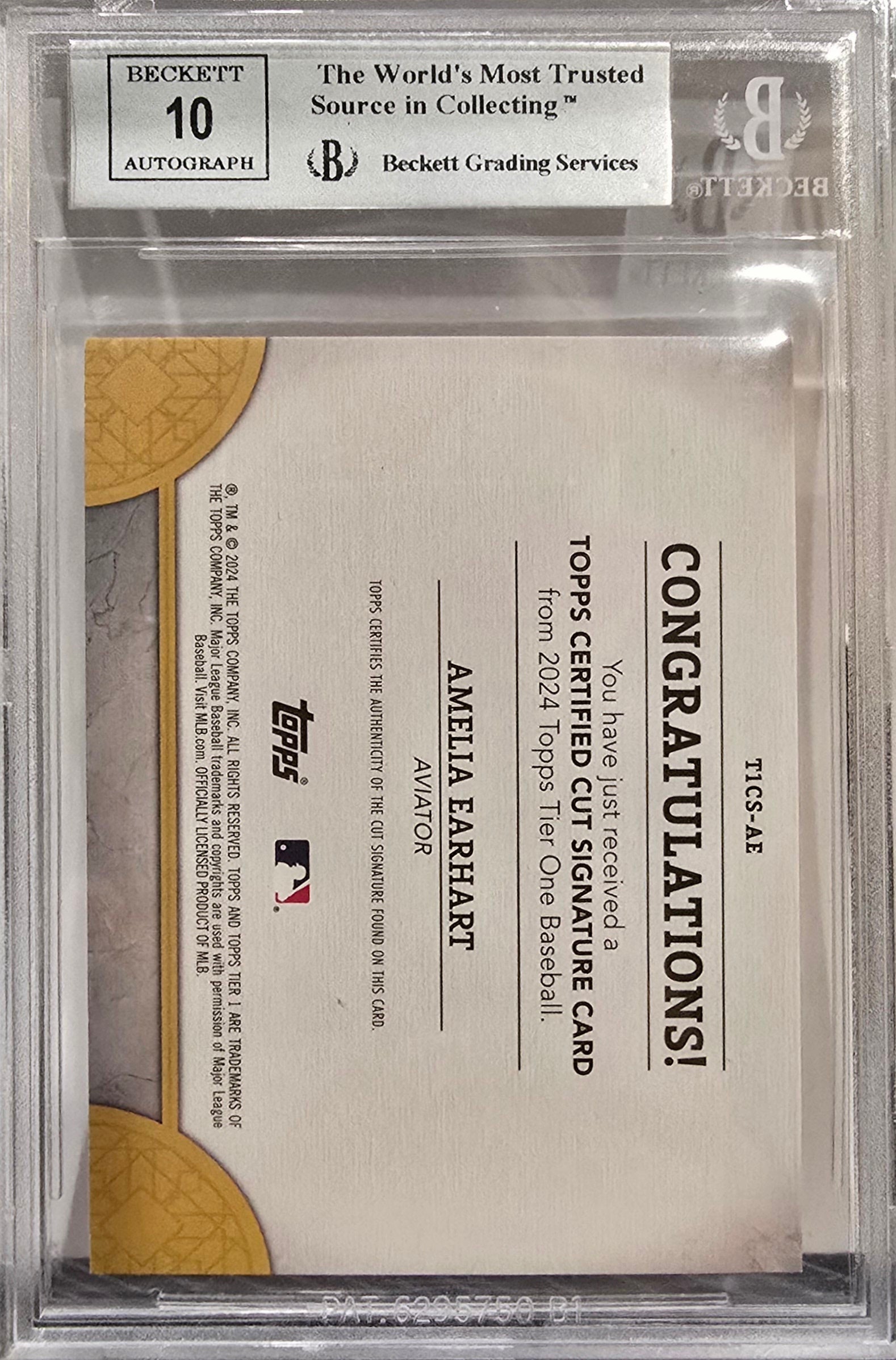 2024 Topps Tier One Cut Signatures Amelia Earhart #1/1 Autograph BGS 9